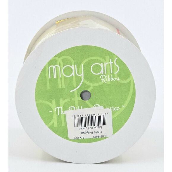 3- Ivory 4in Velvet Ribbon with Gold Backing 10yd The Ribbon Resource May Arts - Picture 5 of 12